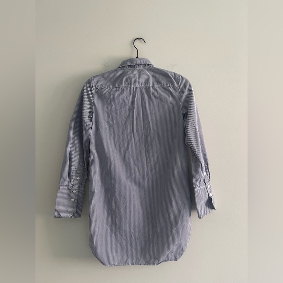 J.Crew Striped Button Down Shirt XXS Blue White Cotton Preppy High Low Hem - Picture 4 of 4